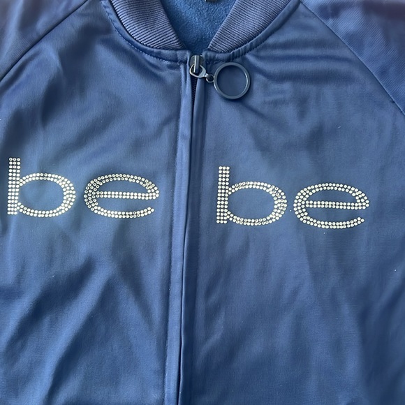 BEBE blue jacket with pink/white tripe on sleeves.Size M.Elegant, unique, Comfy. - Picture 3 of 6